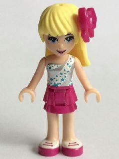 LEGO Minifigure-Stephanie, Magenta Layered Skirt, White One Shoulder Top with Stars, Bow-Friends-FRND125-Creative Brick Builders